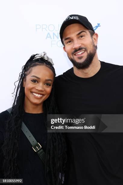 Rachel Lindsay and Bryan Abasolo attend Thanksgiving at Project Angel Food on November 23, 2023 in Los Angeles, California.