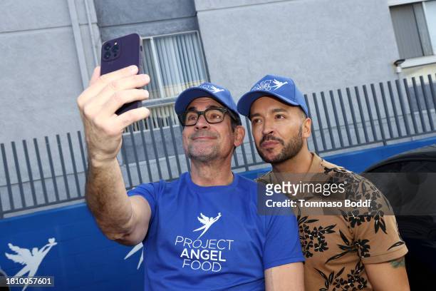 Lawrence Zarien and Jai Rodriguez attend Thanksgiving at Project Angel Food on November 23, 2023 in Los Angeles, California.