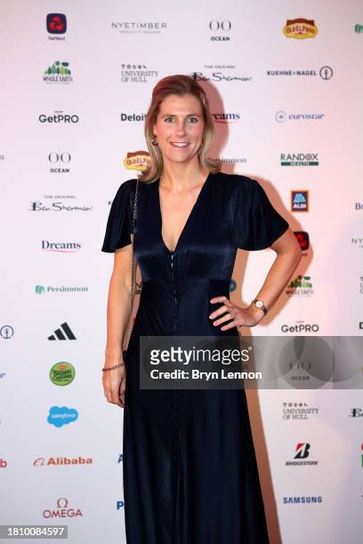 Field hockey player Georgie Twigg poses for a photo as she arrives for the Team GB Ball 2023 at The Savoy Hotel on November 23, 2023 in London,...