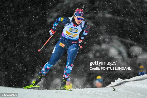 Norway's Karoline Offigstad Knotten competes during the women's 4x6 km relay event of the IBU Biathlon World Cup at the ski stadium in Oestersund,...