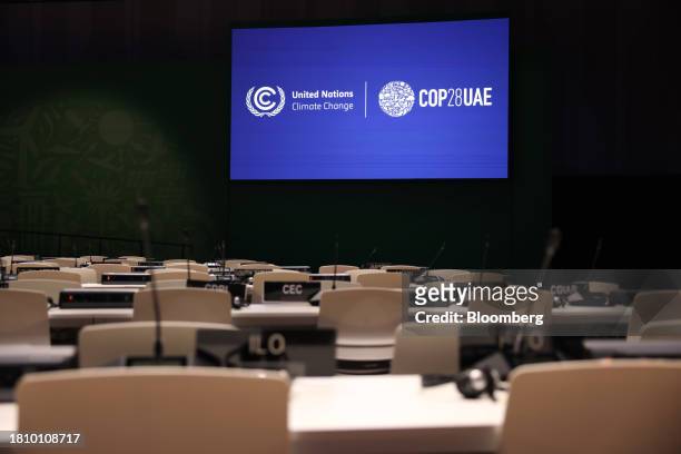 An empty plenary hall ahead of the COP28 climate conference at Expo City in Dubai, United Arab Emirates, on Wednesday, Nov. 29, 2023. More than...