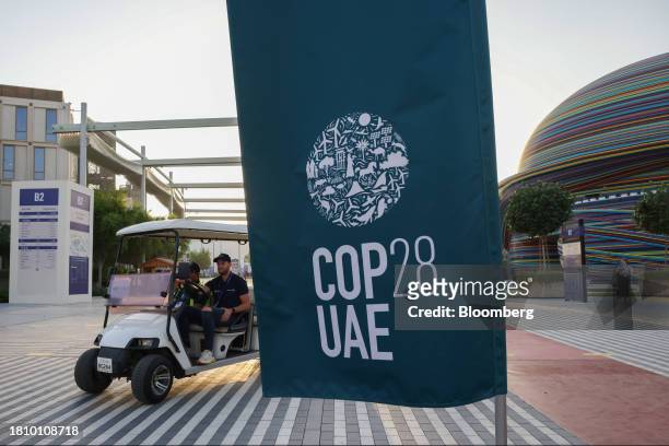 An event banner in the Blue Zone ahead of the COP28 climate conference at Expo City in Dubai, United Arab Emirates, on Wednesday, Nov. 29, 2023. More...