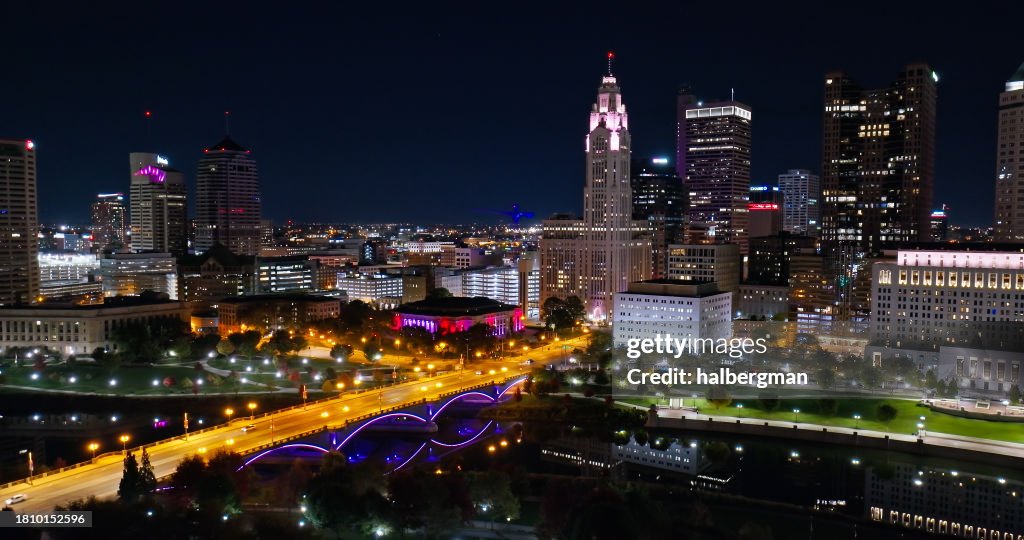 Discovery Bridge in Downtown Columbus at Night