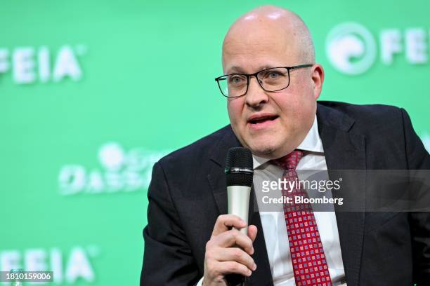 Mikael Staffas, chief executive officer of Boliden AB, speaks during the International Economic Forum of the Americas conference in Paris, France, on...