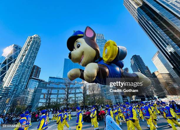 View of the Paw Patrol balloon at the 2023 Macy's Thanksgiving Day Parade on November 23, 2023 in New York City.