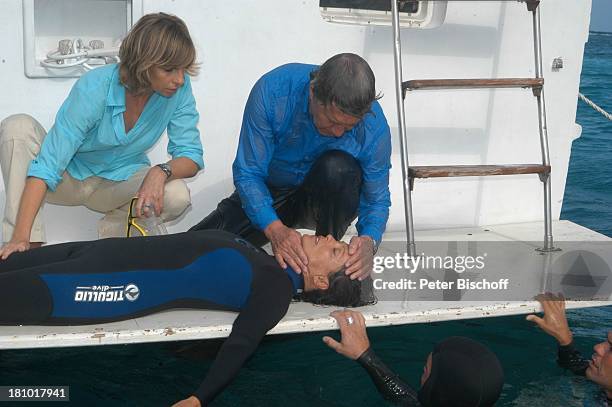 Christian Wolff, Angela Roy, Maria Bachmann , Dreharbeiten zum ZDF-Film: "Eine Mutter zum Geburtstag", Puerto Morelos/Mexico/Golf von...