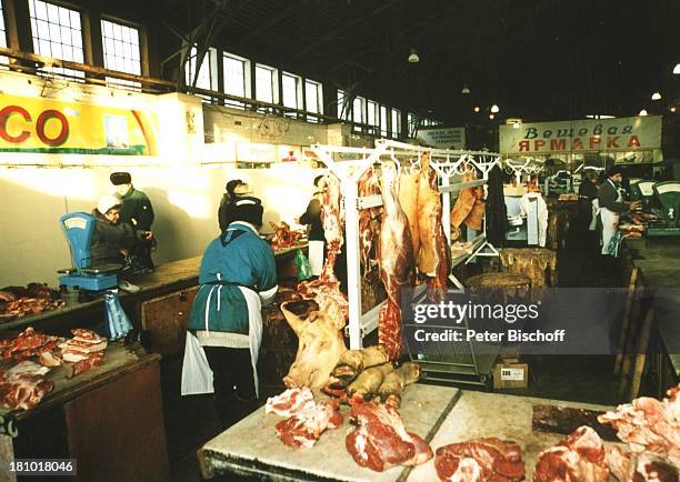 Markt, St. Petersburg, , Russland, Europa, Fleischstand, Schweinefleisch, Reise,