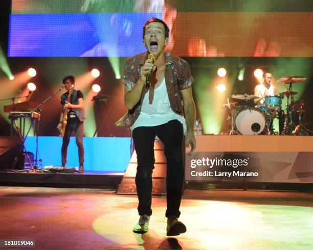 Nate Ruess of Fun performs At Mizner Park Amphitheater at on September 18, 2013 in Boca Raton, Florida.