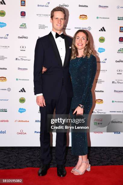 Swimmer Lizzie Simmonds and partner pose for a photo as she arrives for the Team GB Ball 2023 at The Savoy Hotel on November 23, 2023 in London,...