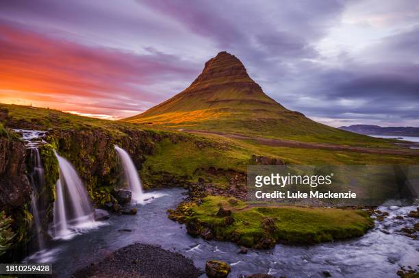 kirkjufell waterfall - iceland stock pictures, royalty-free photos & images