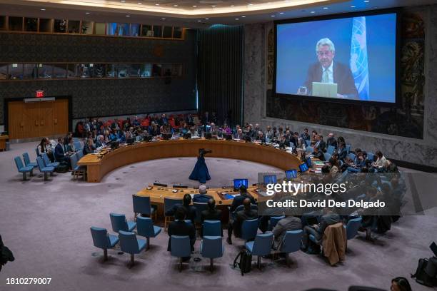 Security Council meeting on the situation in the Middle East, and the Israel-Hamas war at the United Nations headquarters on November 29, 2023 in New...