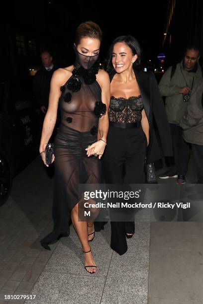Rita Ora seen attending British Vogue's 2023 "Forces For Change" Party at The MAINE Mayfair on November 23, 2023 in London, England.