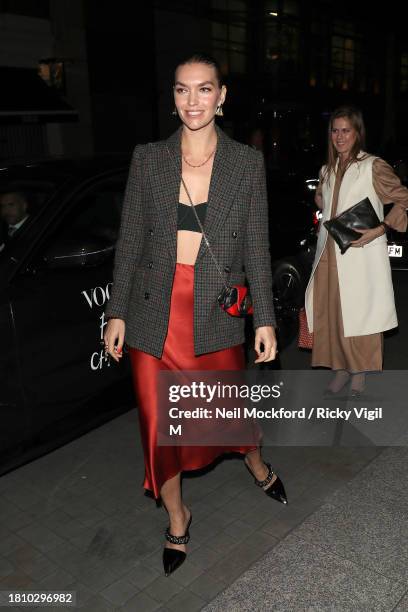 Arizona Muse seen attending British Vogue's 2023 "Forces For Change" Party at The MAINE Mayfair on November 23, 2023 in London, England.