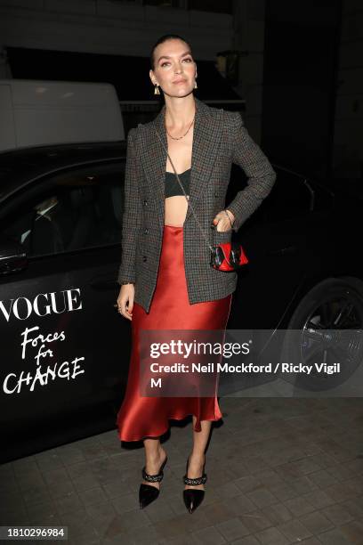 Arizona Muse seen attending British Vogue's 2023 "Forces For Change" Party at The MAINE Mayfair on November 23, 2023 in London, England.