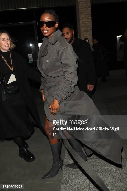 Little Simz seen attending British Vogue's 2023 "Forces For Change" Party at The MAINE Mayfair on November 23, 2023 in London, England.