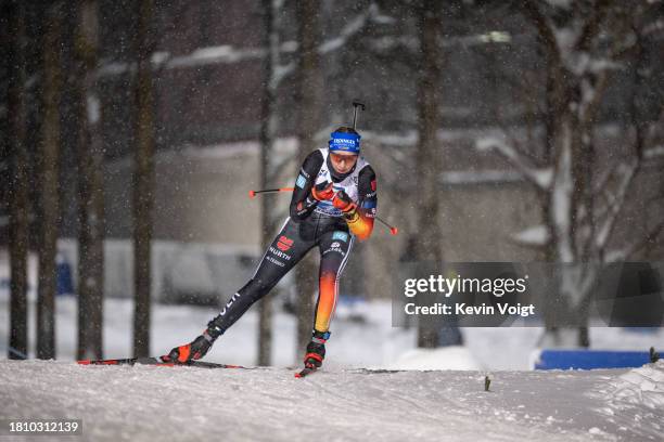 Franziska Preuss of Germany in action competes during the Women 4x6 km Relay at the BMW IBU World Cup Biathlon Oestersund on November 29, 2023 in...