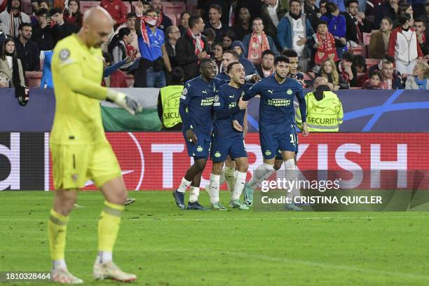 S US forward Ricardo Pepi celebrates scoring his team's third goal during the UEFA Champions League first round group B football match between...