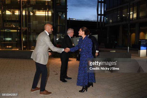 Crown Princess Victoria of Sweden and Prince Daniel of Sweden are greeted by Professor Deeph Chana, Managing Director of DIANA and Professor Hugh...