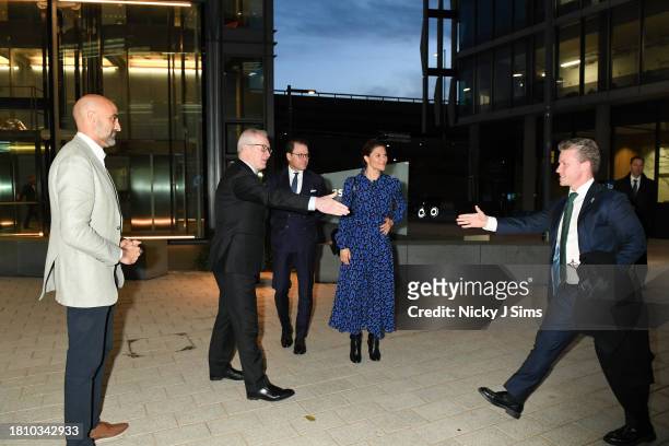 Crown Princess Victoria of Sweden, Prince Daniel of Sweden and Håkan Jevrell, Swedish State Secretary at the Ministry for Foreign Affairs are greeted...