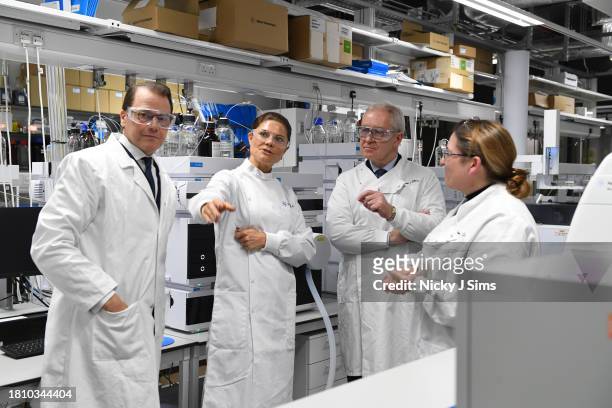 Crown Princess Victora of Sweden, Prince Daniel of Sweden are shown around the lab in the Agilent Measurement Suite during their visit to Imperial...