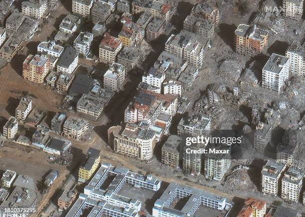 Maxar satellite imagery of the Quds Hospital in Gaza City, Gaza. Please use: Satellite image 2023 Maxar Technologies.