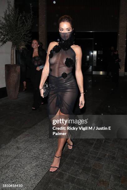 Rita Ora seen leaving British Vogue's 2023 "Forces For Change" Party at The MAINE Mayfair on November 23, 2023 in London, England.