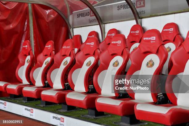 General view of the Stadium of Light dugouts is being taken during the Sky Bet Championship match between Sunderland and Huddersfield Town at the...
