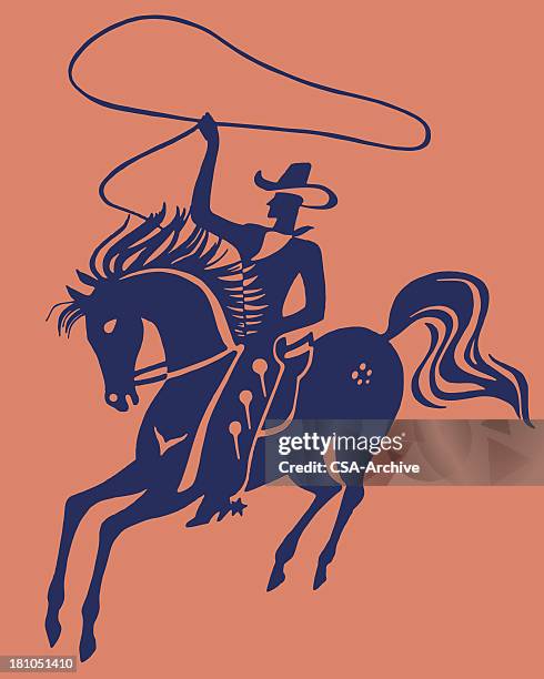 ilustrações de stock, clip art, desenhos animados e ícones de cowboy com laço de corda - cavalo selvagem arqueado