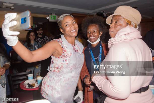 Comedian Tiffany Haddish greets guests at Laugh Factory Hollywood's 43rd Thanksgiving Feast And Show at Laugh Factory on November 23, 2023 in Los...
