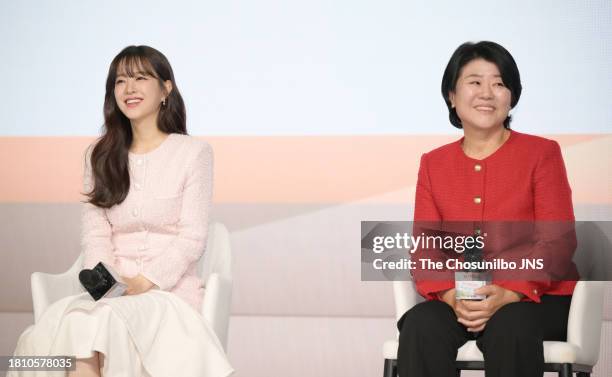 November 01: South Korean actress Park Bo-young and Lee Jung-eun attend the press conference for Netflix serie "Daily Dose of Sunshine" at JW...