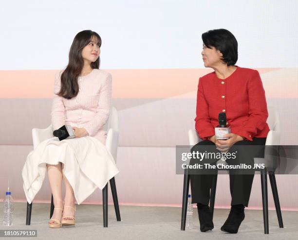 November 01: South Korean actress Park Bo-young and Lee Jung-eun attend the press conference for Netflix serie "Daily Dose of Sunshine" at JW...