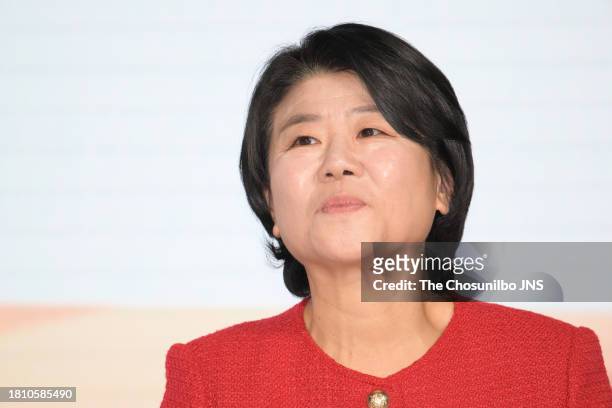 November 01: South Korean actress Lee Jung-eun attends the press conference for Netflix serie "Daily Dose of Sunshine" at JW Marriott Dongdaemun...