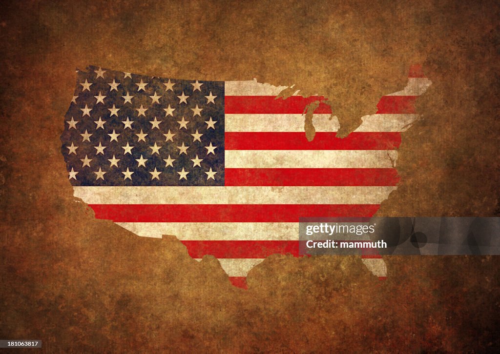 Grunge USA map and flag