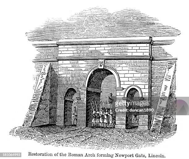 roman arch - lincoln lincolnshire stock illustrations