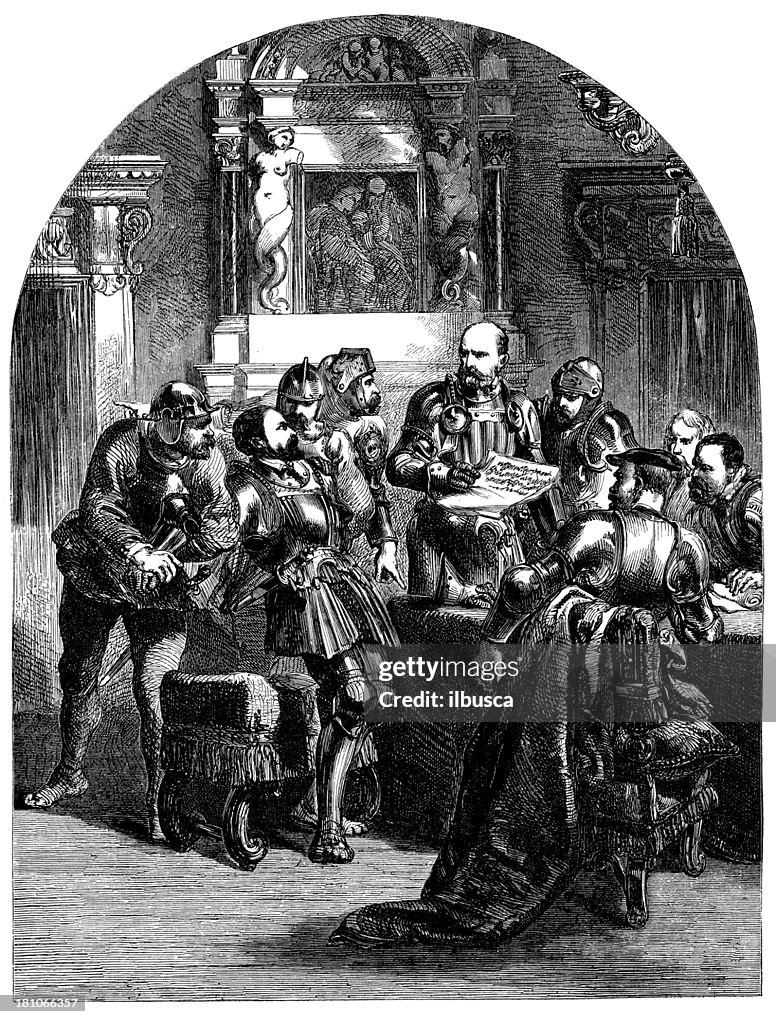 Antique illustration of knights