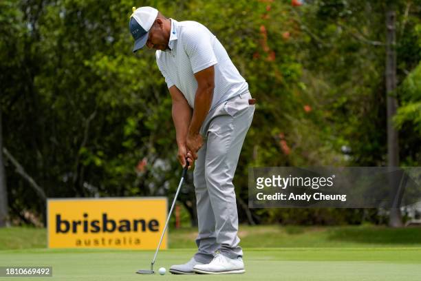 Jhonattan Vegas of Venezuela putts on the 9th green during day two of the 2023 Australian PGA Championship at Royal Queensland Golf Club on November...