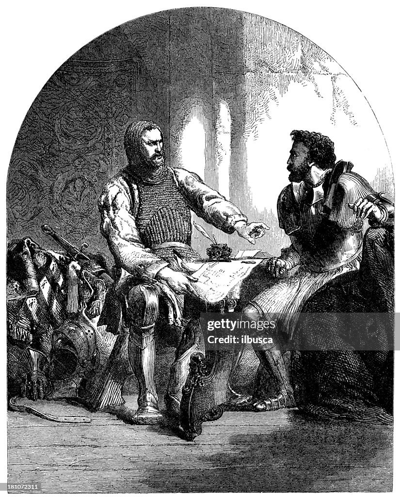 Antique illustration of knights
