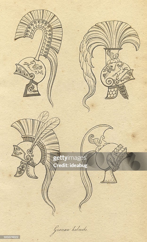 Preto e Branco ilustração da antiga Grécia Helmets