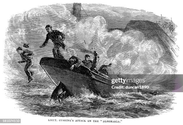 william b. cushing attack on the albemarle - down memory lane stock illustrations
