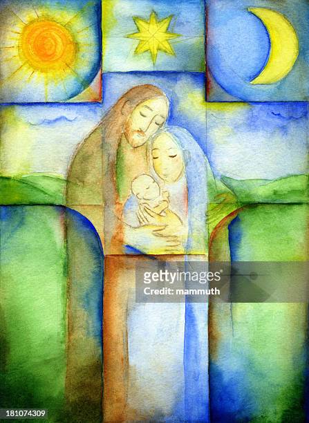 holy family - holy family jesus mary and joseph stock illustrations