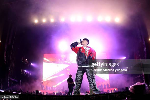 Junior H performs on stage during a concert at Foro Sol on November 23, 2023 in Mexico City, Mexico.