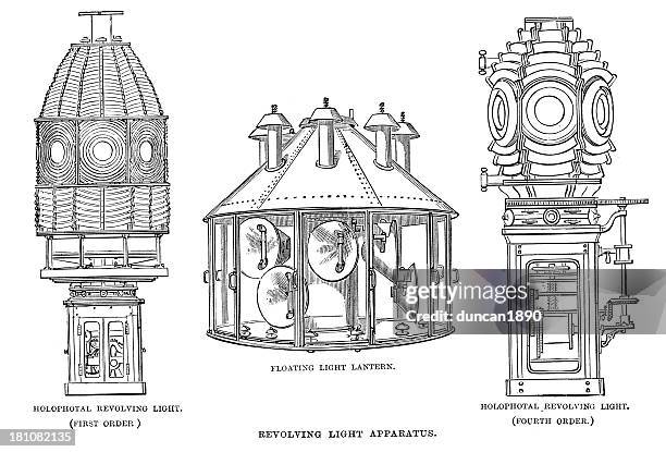 revolving light apparatus - lighthouse beacon stock illustrations