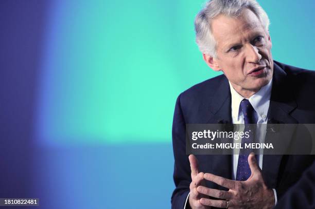 French ex-prime minister Dominique de Villepin speaks during the "Grand journal" of French TV channel Canal +, on January 29, 2010 in Paris. French...