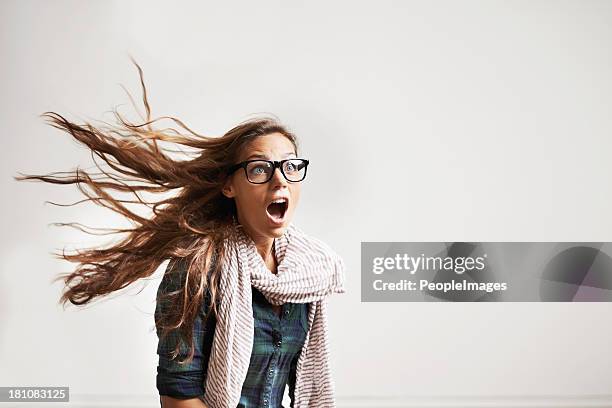 blown away by the latest fashion trends - woman white background glasses stock pictures, royalty-free photos & images