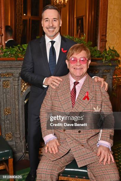 David Furnish and Sir Elton John attend a reception honouring Sir Elton John hosted by the All Party Parliamentary Group on HIV/AIDS at Speakers...
