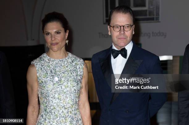 Crown Princess Victoria of Sweden and Prince Daniel, Duke of Vastergotland arrive at a gala dinner hosted by Business Sweden and the Embassy focusing...