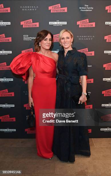 Natalie Pinkham and Zara Tindall attend The Anti Slavery Collective's inaugural Winter Gala at Battersea Arts Centre on November 29, 2023 in London,...