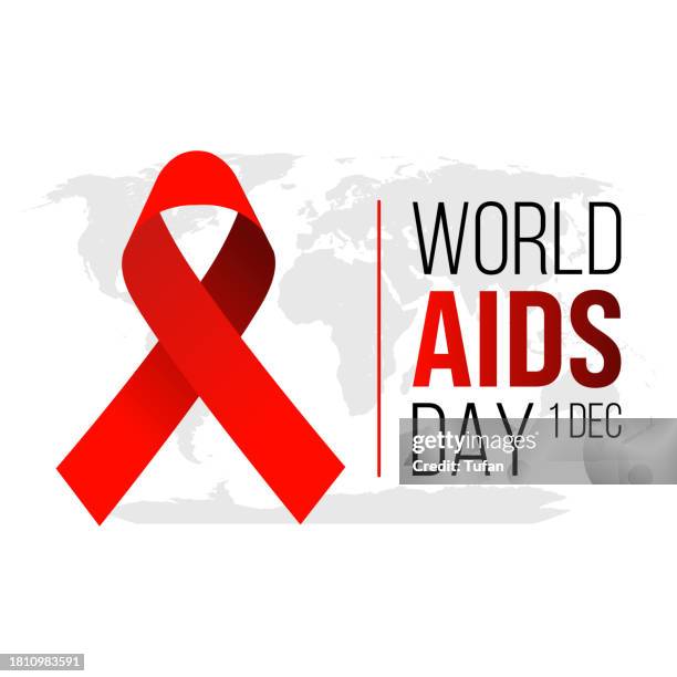 world aids day - aids awareness symbol with gray earth planet and red ribbon isolated on white background - world aids day 幅插畫檔、美工圖案、卡通及圖標