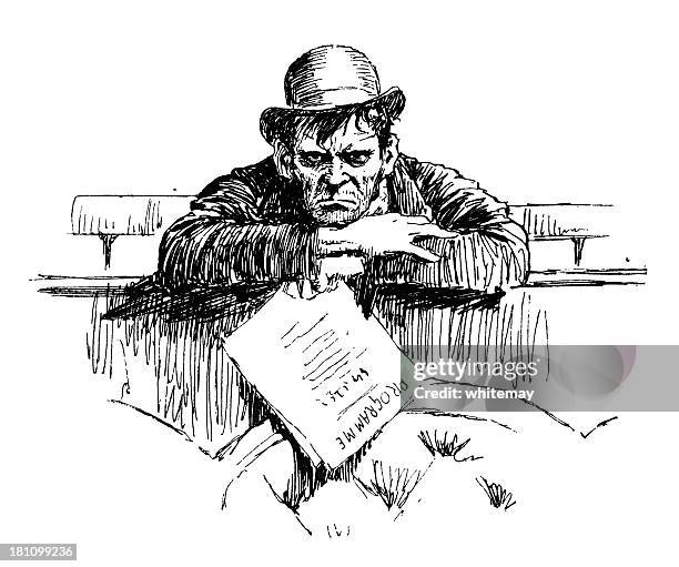 scowling victorian theatre-goer - head resting on arms stock illustrations