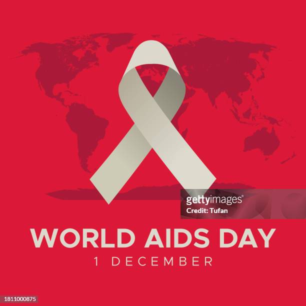 world aids day greeting card - aids ribbon and world map - world aids day 幅插畫檔、美工圖案、卡通及圖標